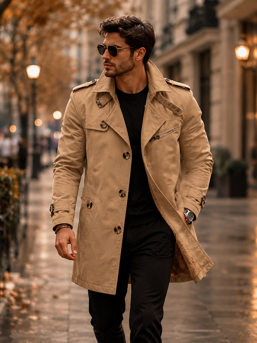 Men's Plus Size Button Up Long Sleeve Coat