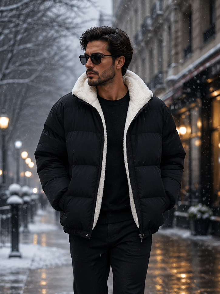 Men's Full Size Zip Up Fleece Puffer Jacket Plus Size