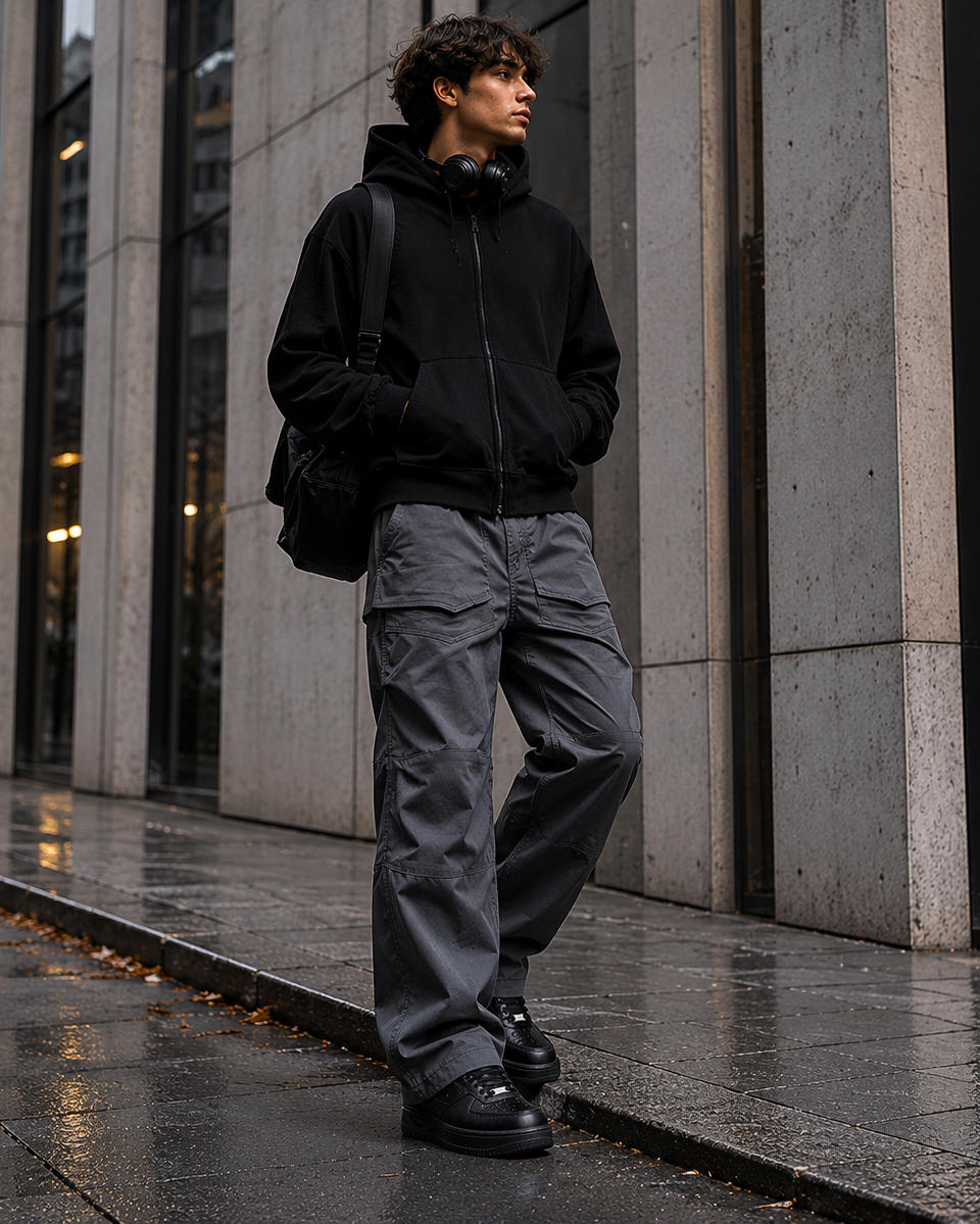 Men's plus size slim fit trousers with pockets
