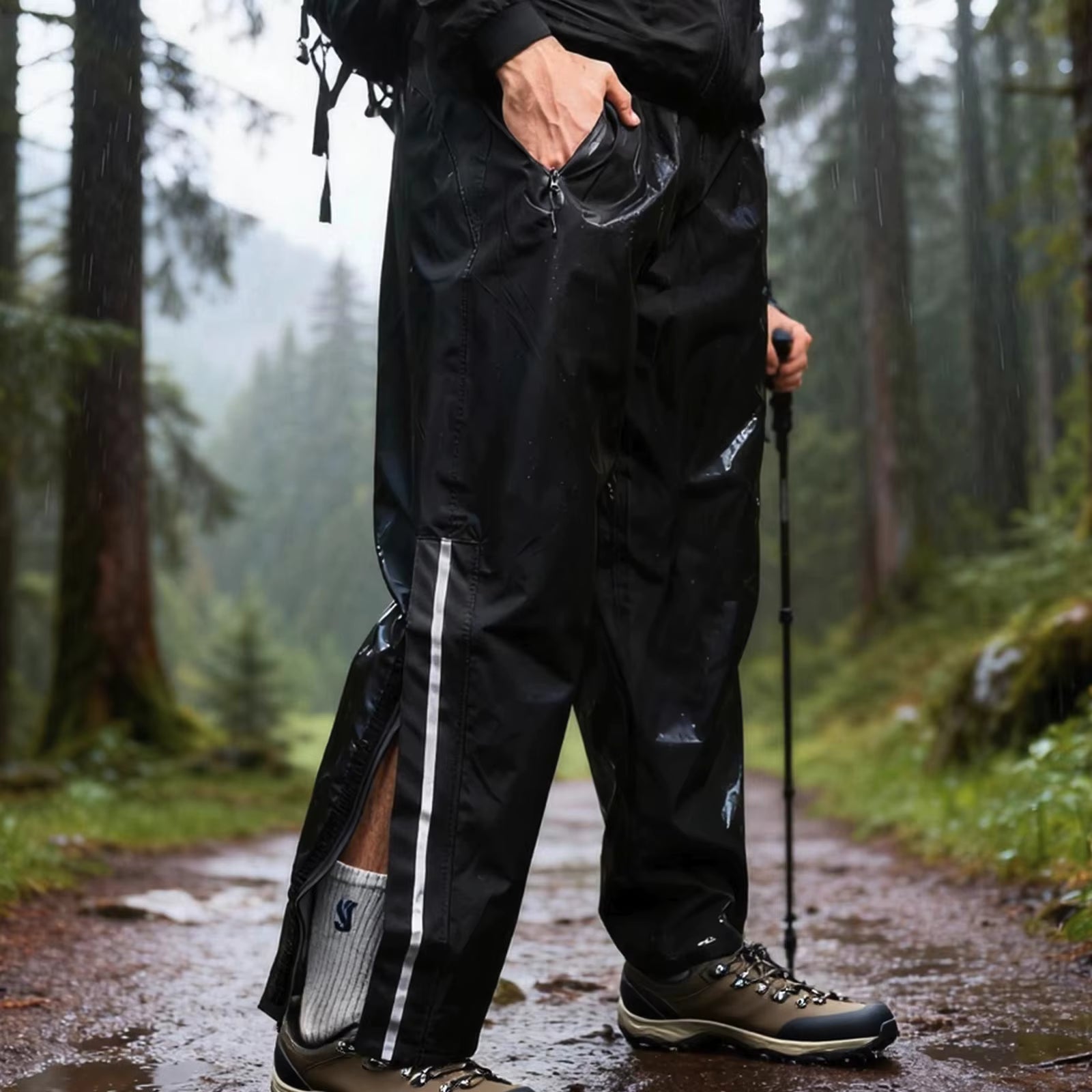 Wosawe calças de ciclismo à prova de chuva ao ar livre caminhadas viagem calças de pesca ultraleve à prova de vento zíper lateral calças de chuva